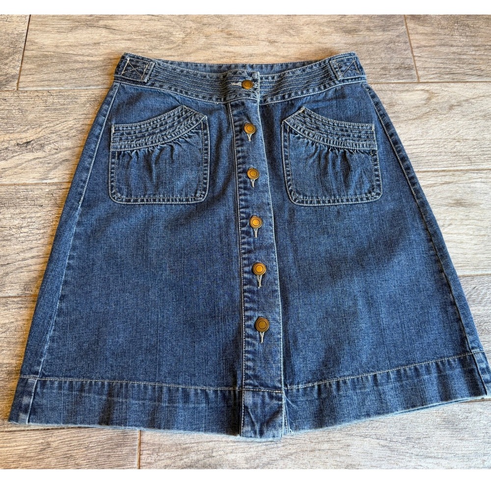 Christopher & Banks Denim Skirt 4 Mini Button Front A-Line Patch Pockets Y2K 90s